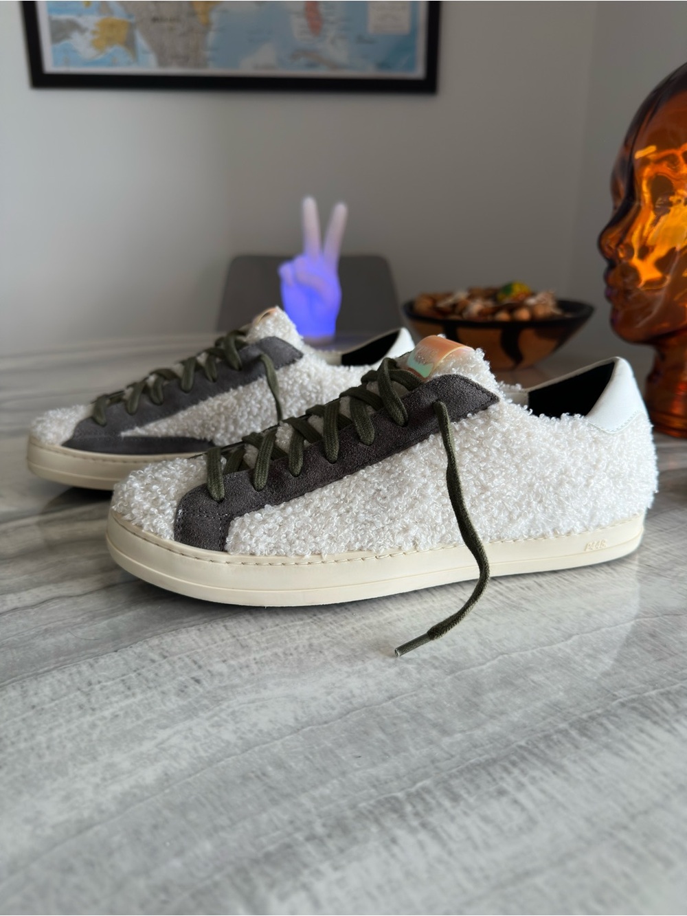 P448 John Wad F21 Faux Shearling Teddy Low-Top Sneakers